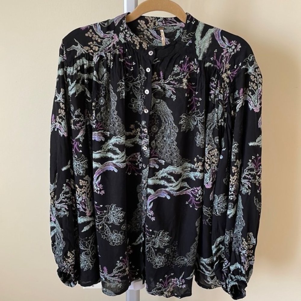 Free People peacock oversized blouse shirt size XS